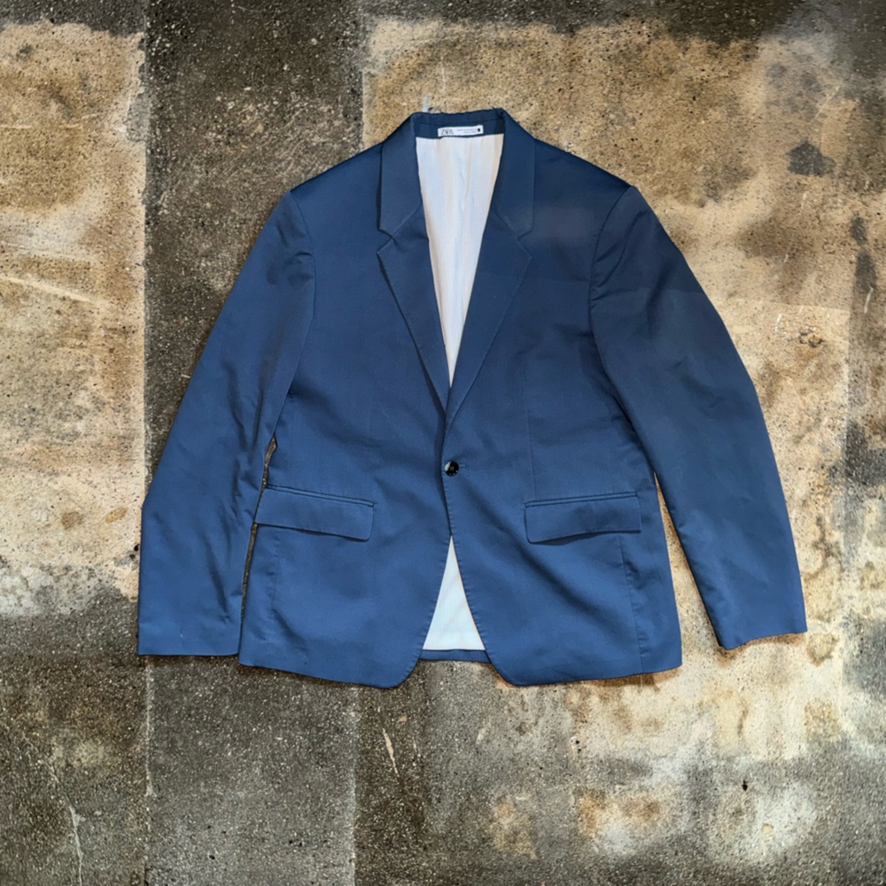 Zara Blue Men's Single-Button Suit Jacket
